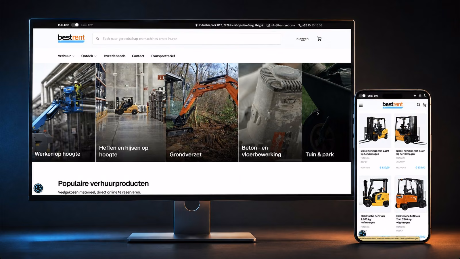 De website van BestRent op desktop en mobiel.
