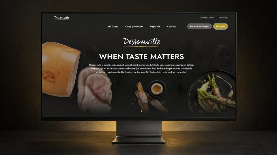 De webshop van Dessomville, getoond op een monitor.