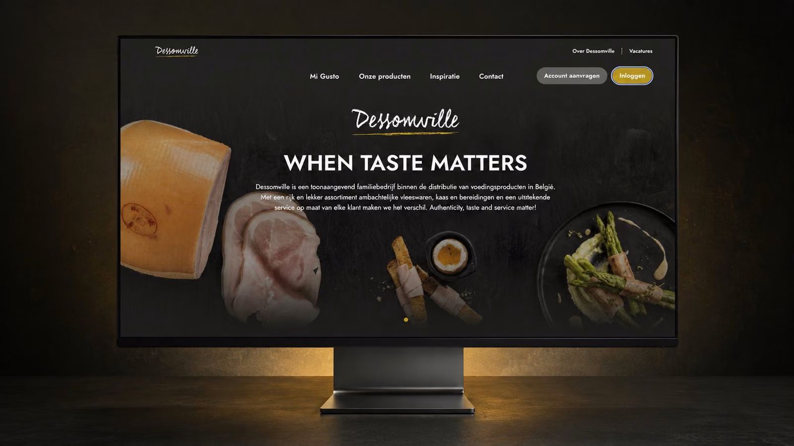 De B2B-webshop van Dessomville, getoond op een monitor.