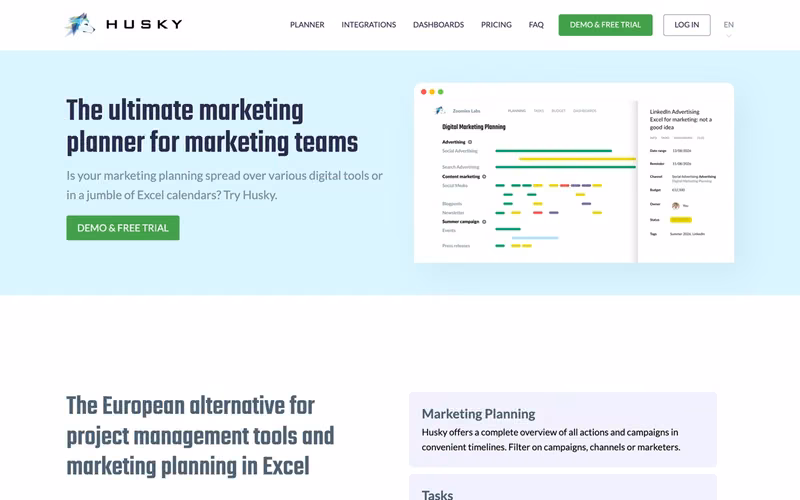 Homepage van Husky Marketing Planner