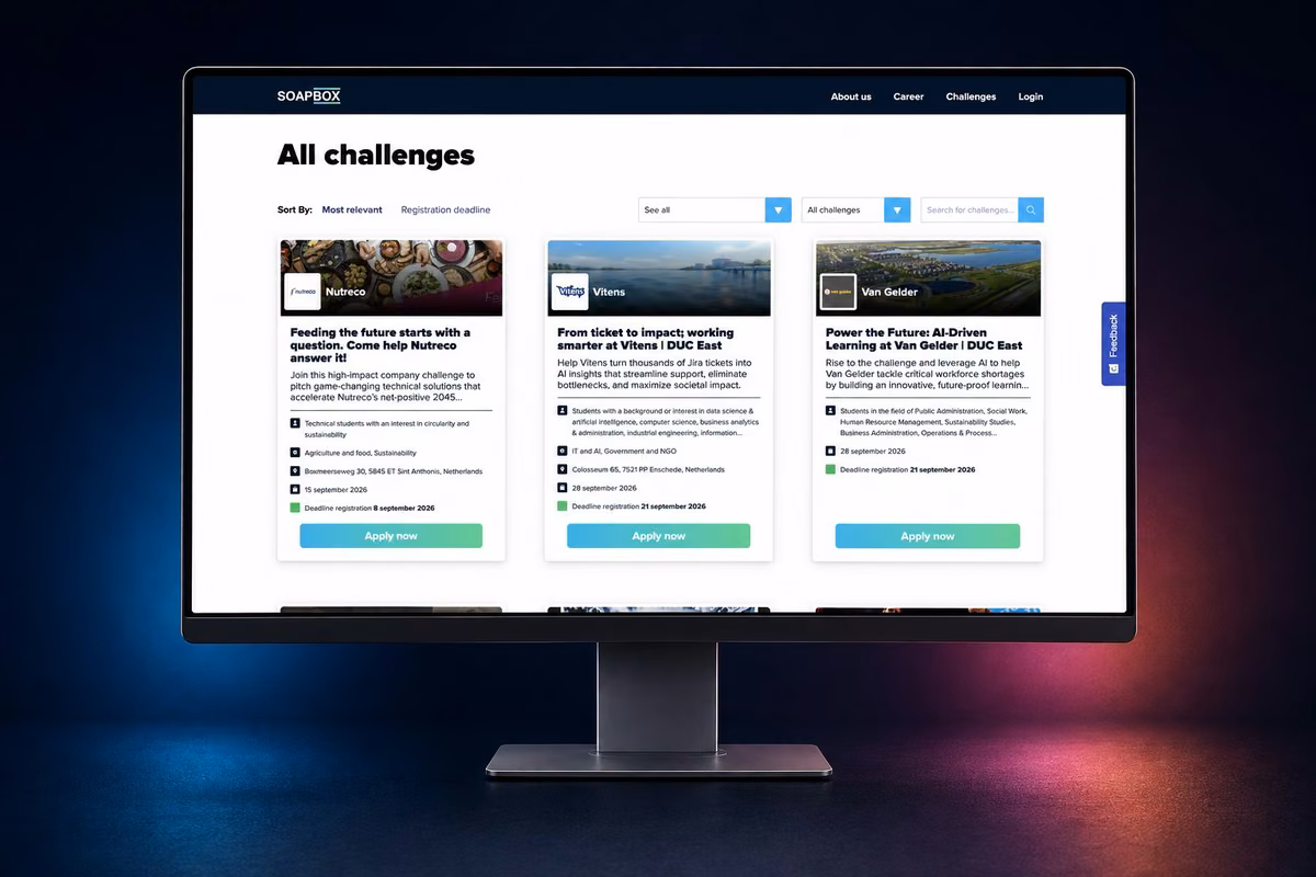 Het overzicht van challenges op de Soapbox-website.