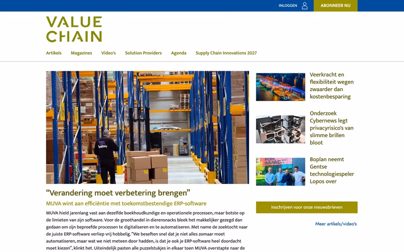 Homepage van Value Chain